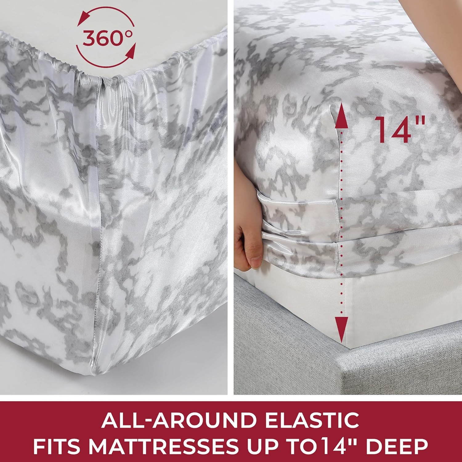 Beatrice Home Fashions 100% Luxury Satin Polyester Sheet Set, King, Marble