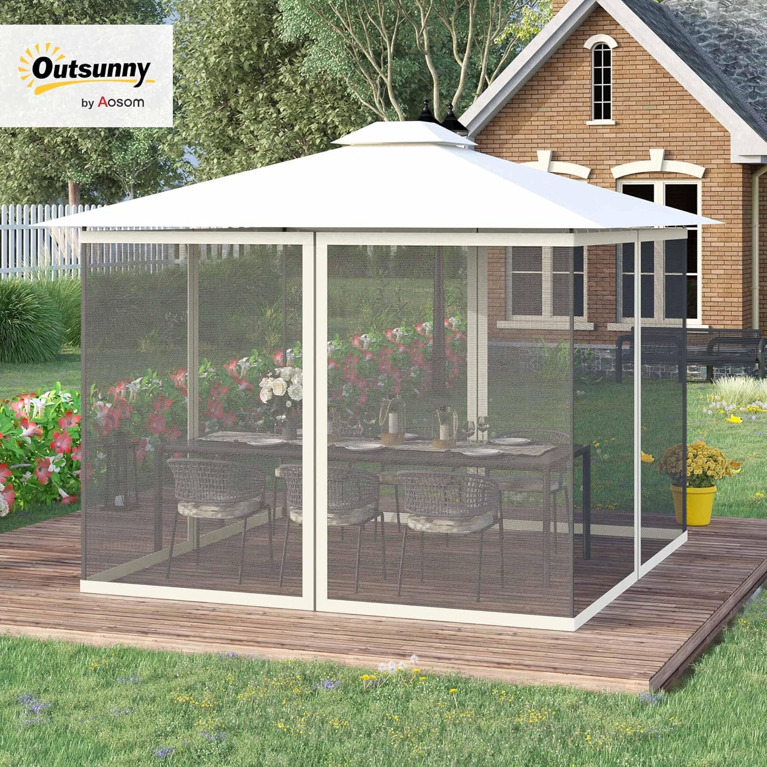 Outsunny 10' x 13' Universal Replacement Mesh Sidewall Netting for Patio Gazebos and Canopy Tents with Zippers, Sidewall Only, White