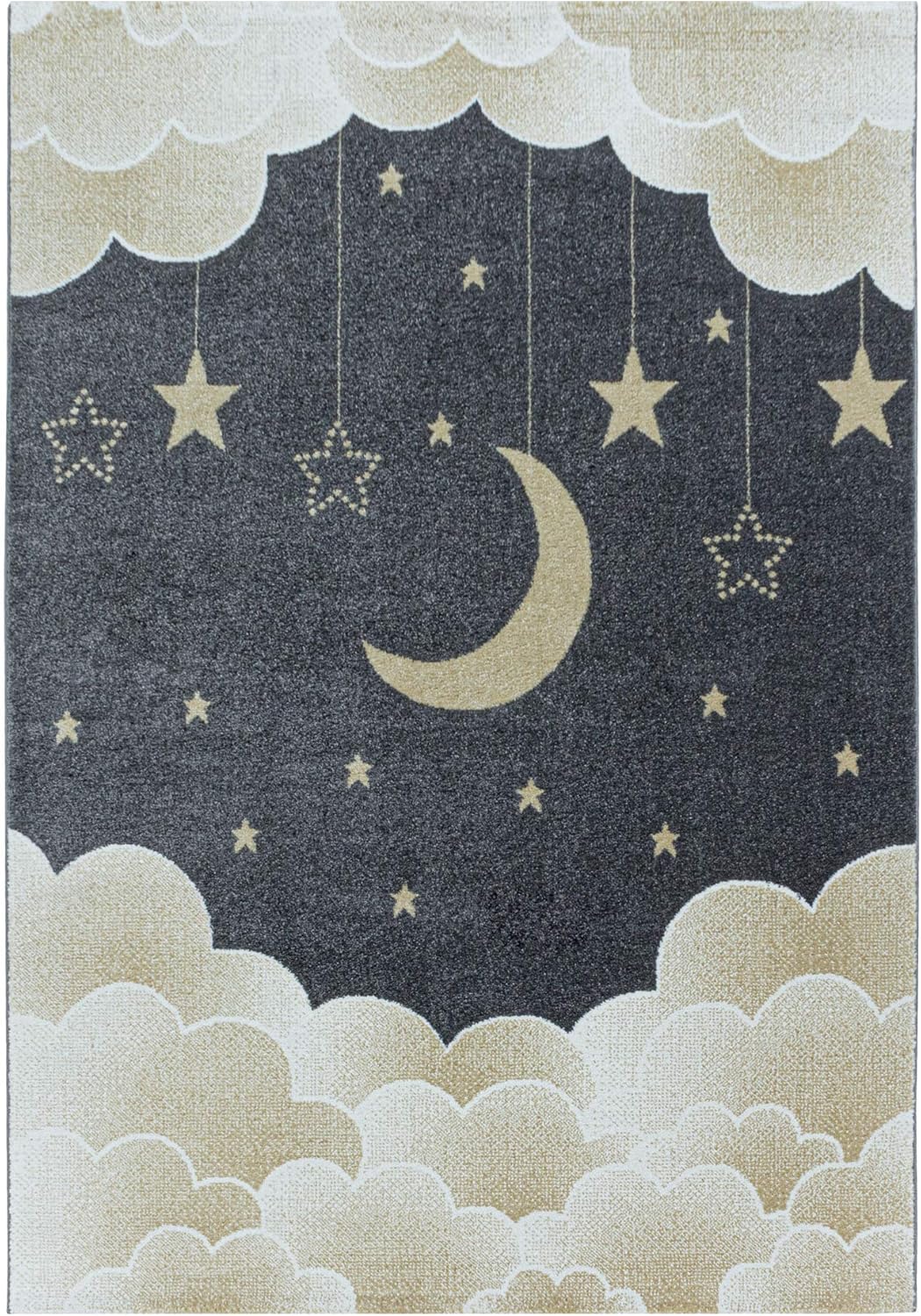 Lord of Rugs Funny Kids Soft Blue, Pink Yellow Clouds Moon Stars in the Sky Rug Nursery Carpet (2101 Yellow, 160x230 cm (5'3''x7'7''))