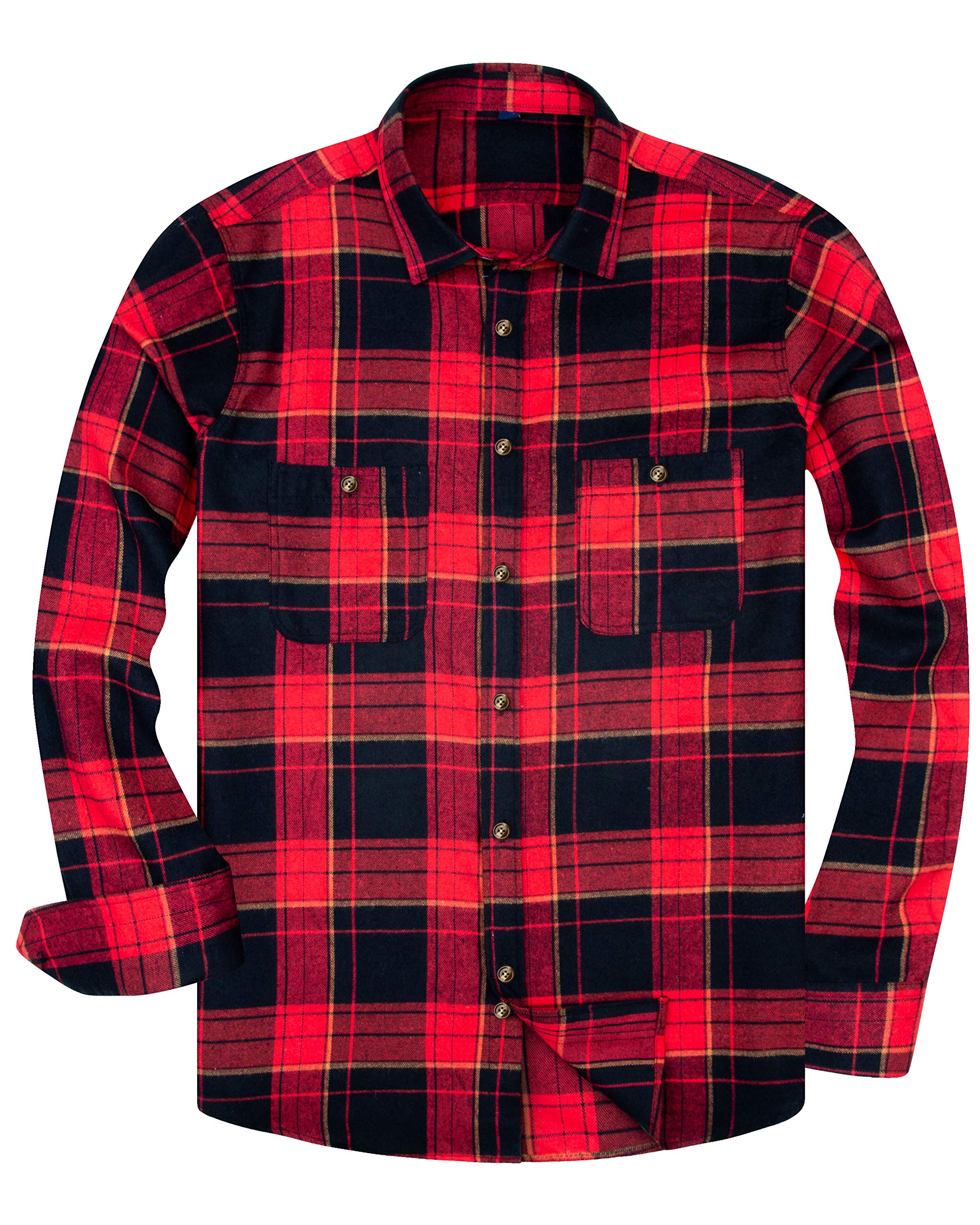 Alimens & Gentle Men's Button Down Regular Fit Long Sleeve Plaid Flannel Casual Shirts - red - XL Tall