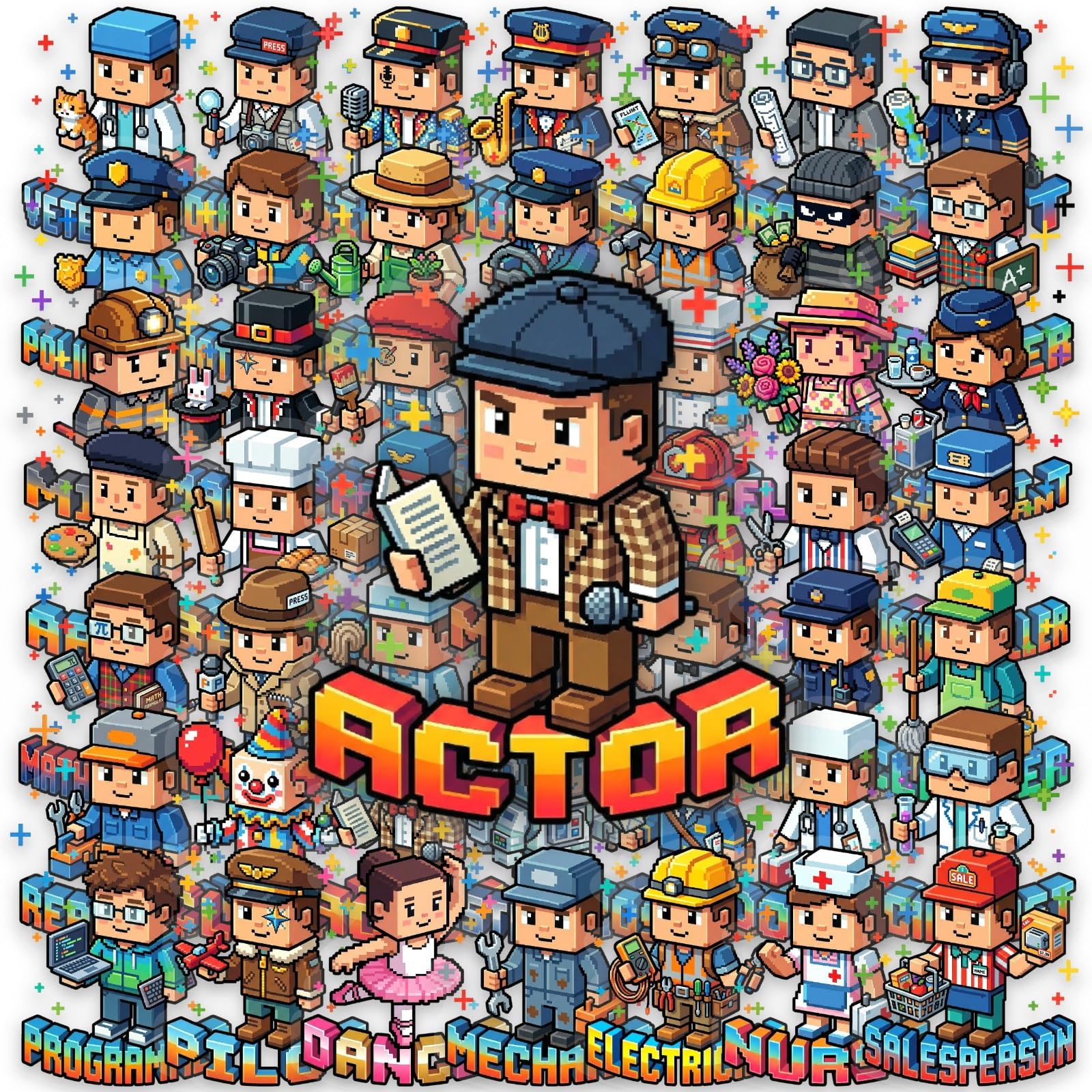 50Pcs Pixel Career Stickers Transparent Retro Vinyl Decals for Laptops Skateboards Luggage Helmets Bikes and Phones Fans Lovers and Nostalgic Vibe Enthusiasts
