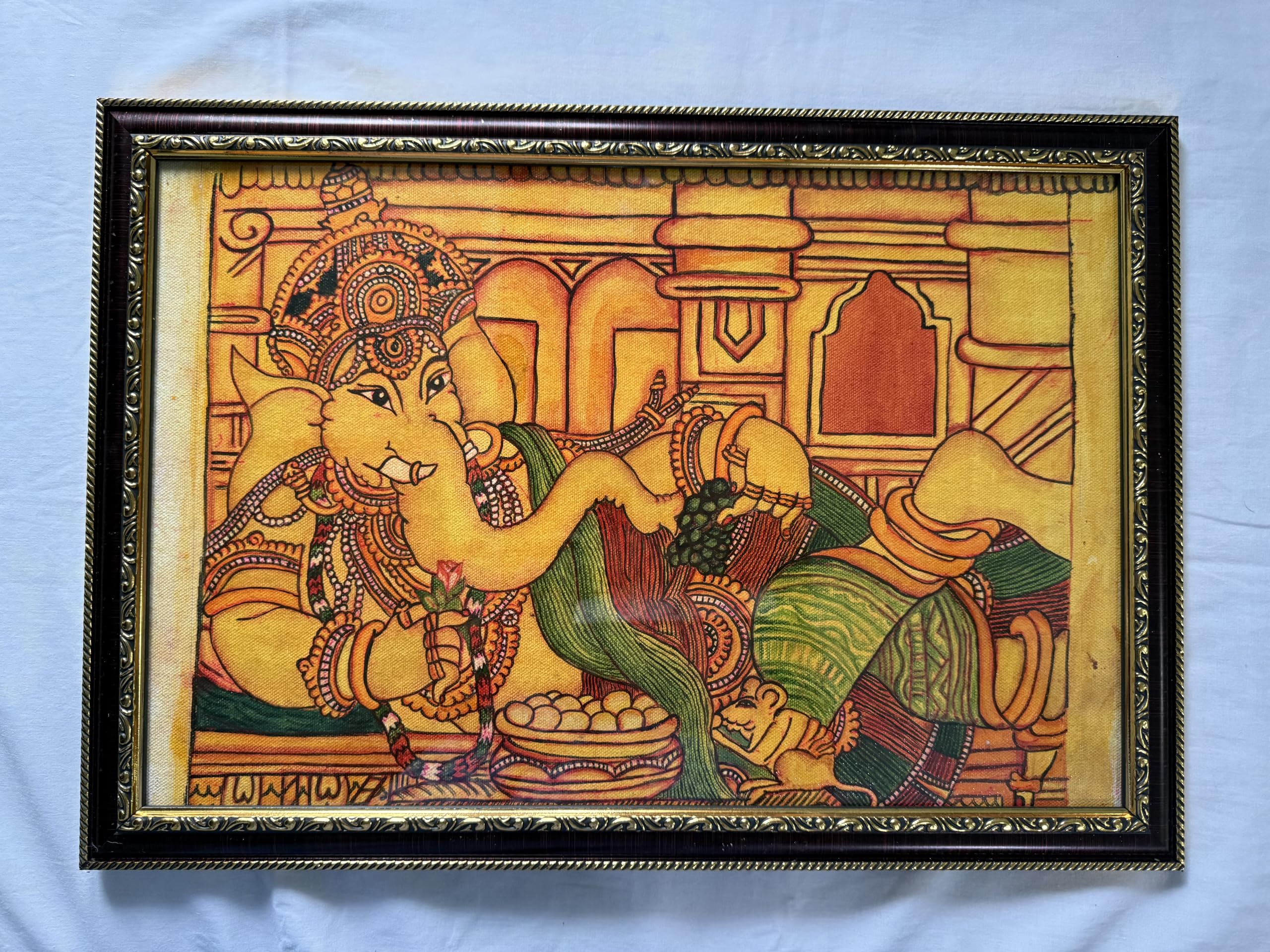 Handpainted original kerala mural acrylic painting on canvas - Golden and brown framed (Ready to hang)-image-39