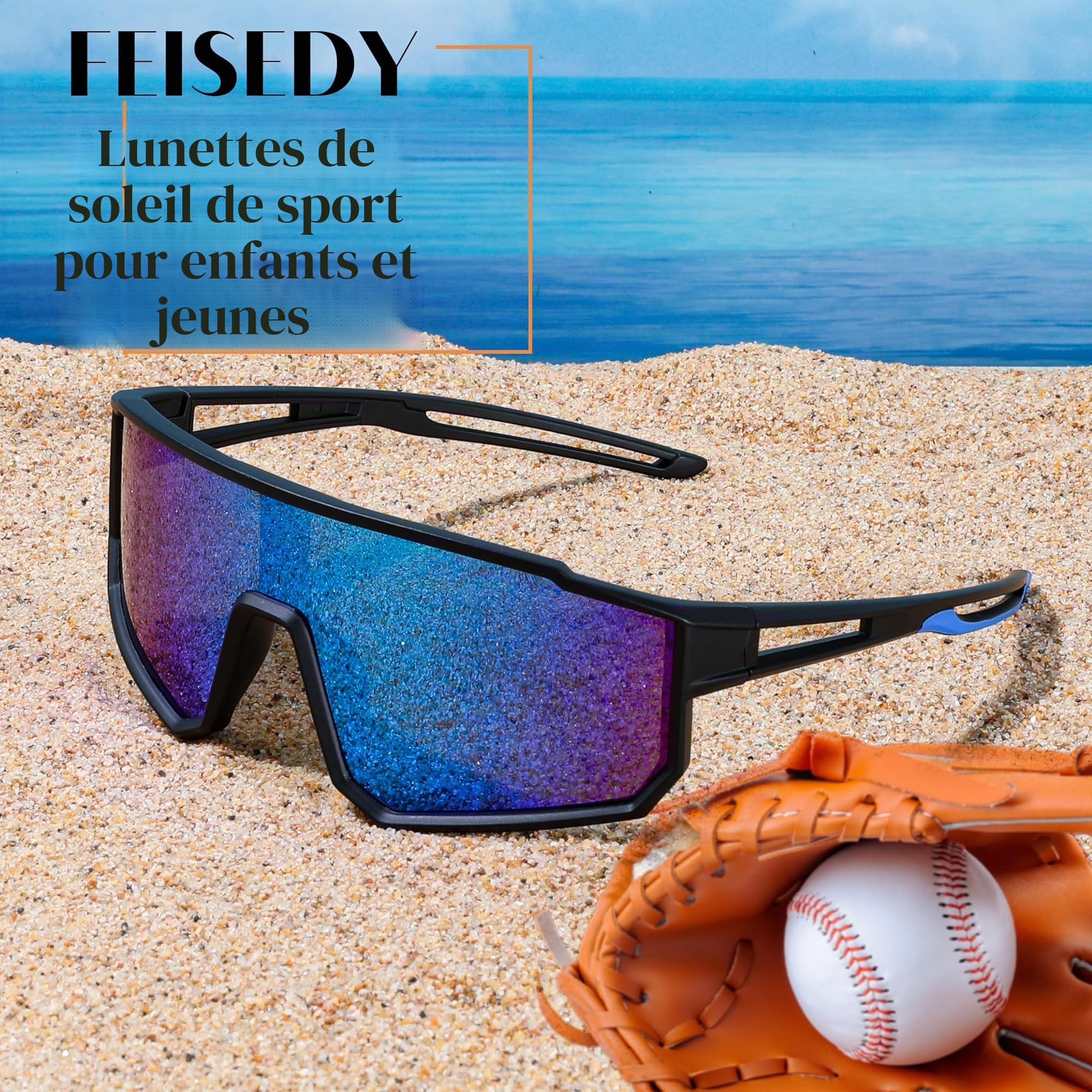 FEISEDY Lunettes de Sport Enfant 6-15 Ans Lunettes de Vélo Polarisées Lunettes de Soleil Sport Protection UV400 pour Garçons Filles B4163