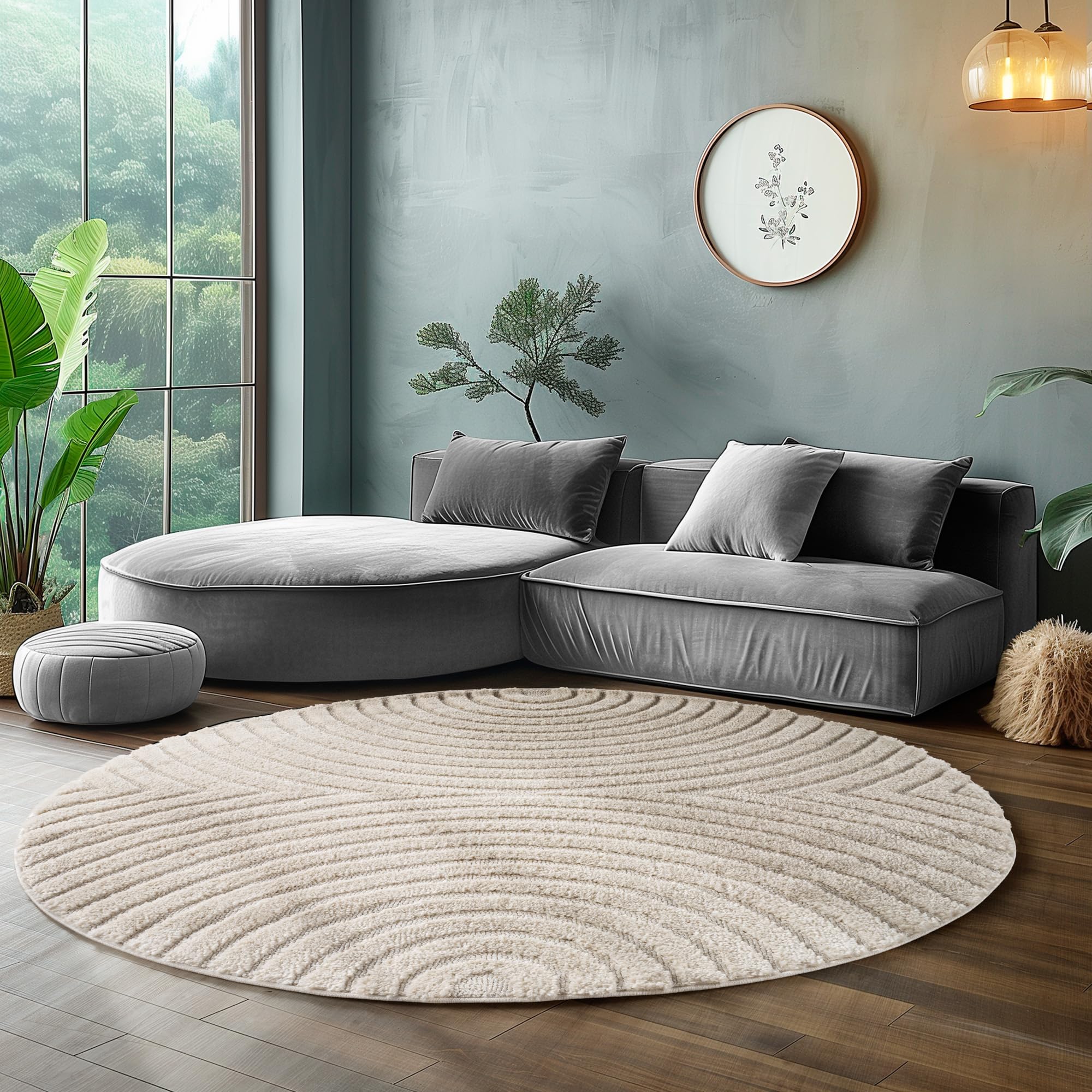 SIMPEX Teppich Hochflor Wohnzimmer Teppich, Weich & Flauschig, Skandinavisch Boho Stil, Langflor Shaggy, Pflegeleicht, Jute Rückseite