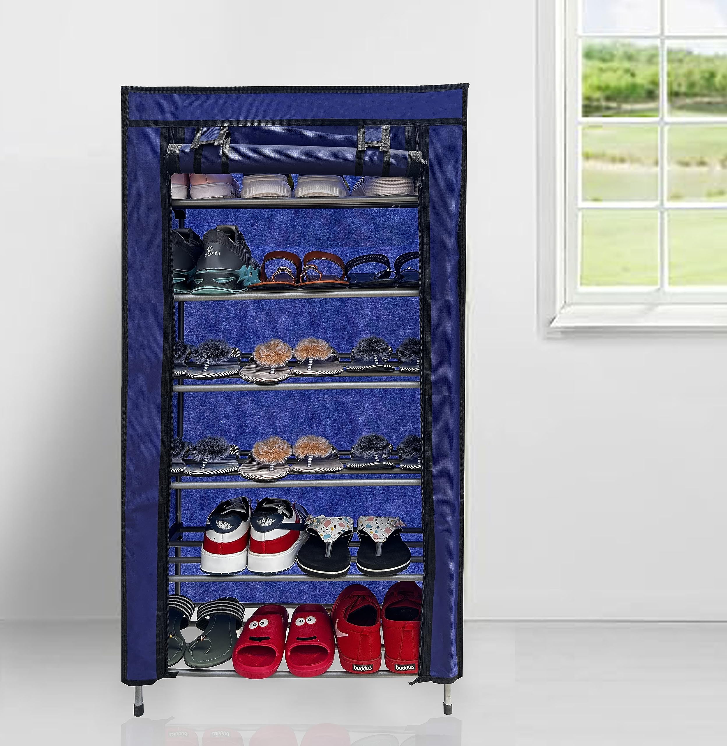 6 Layer Dark Blue Carbon Steel Metal Premium Racks for Storge,Boots,Heels,Slippers,Chappal DIY(DO-IT-YOURSELF)