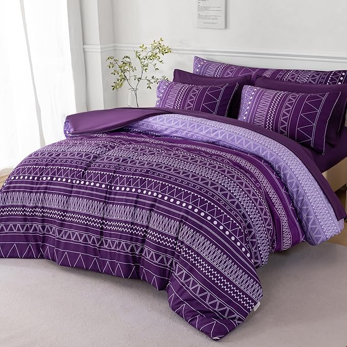 Amazon.com: RYNGHIPY Full Size Comforter Set Purple: 8 Pieces Bedding ...