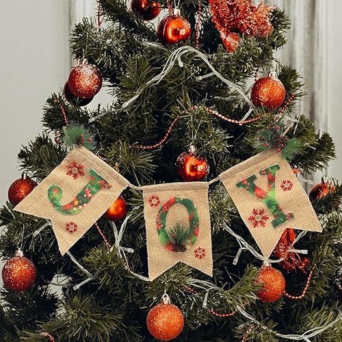 Miniatura 3 de Toyvian Cartel de lino brillante para fiesta de Navidad con letras de alegría, decoración de guirnalda de Navidad para uso festivo en interiores,