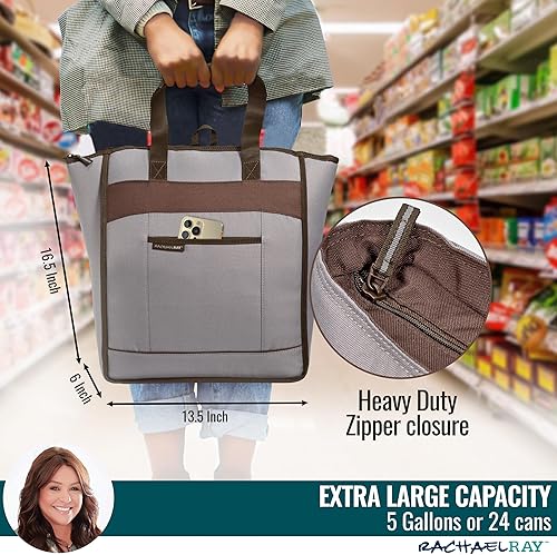 Miniatura 4 de Rachael Ray Chillout Soft Cooler Bag, Large Reusable Insulated Grocery Bag with Zippered Top, Travel Tote for Hot or Cold Food, Grocery Tote Bag