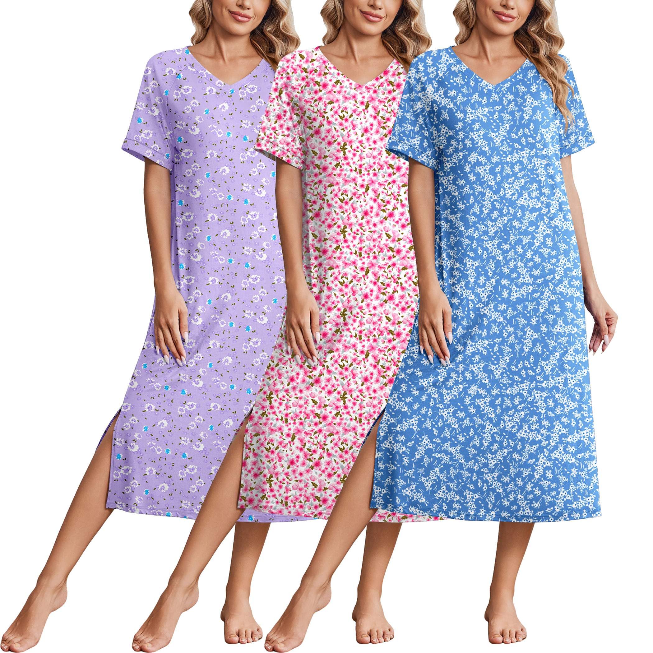 Ekouaer 3 Pack Long Nightgowns for Women House Dress Plus Size Moo Moos $19.99