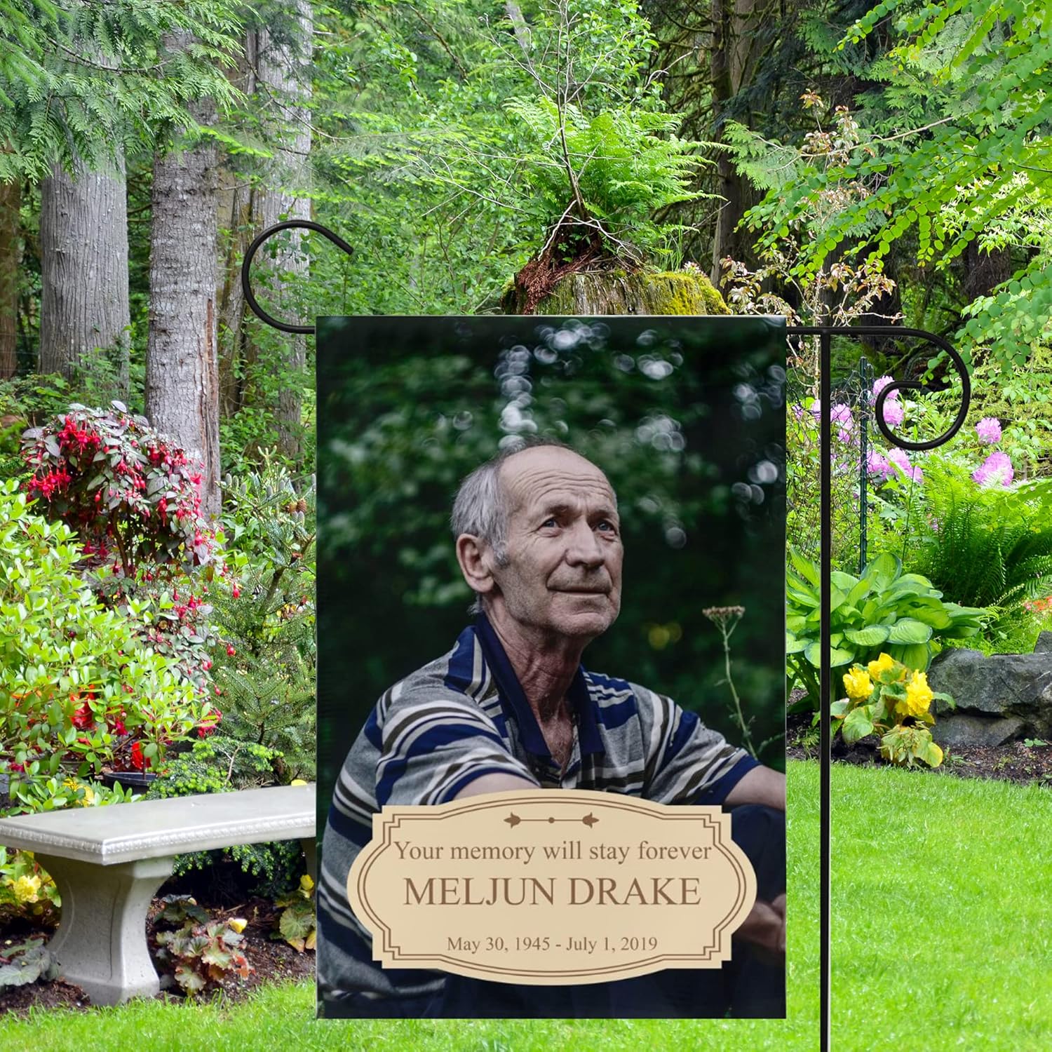 Personalized Memorial Name Photo Yard Flag Grave Decoration Customized Picture Name Bereavement Yard Flag Gravesite Decor Unique Custom Loss of Loved One Nana Sympathy Yard Flag (18x27)