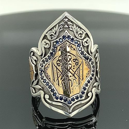Miniatura 3 de Handmade Thumb Ring, Arabic Calligraphy Thumb Ring Men, Silver Archer Ring, Sapphire Gemstone Ring, 925k Sterling Silver