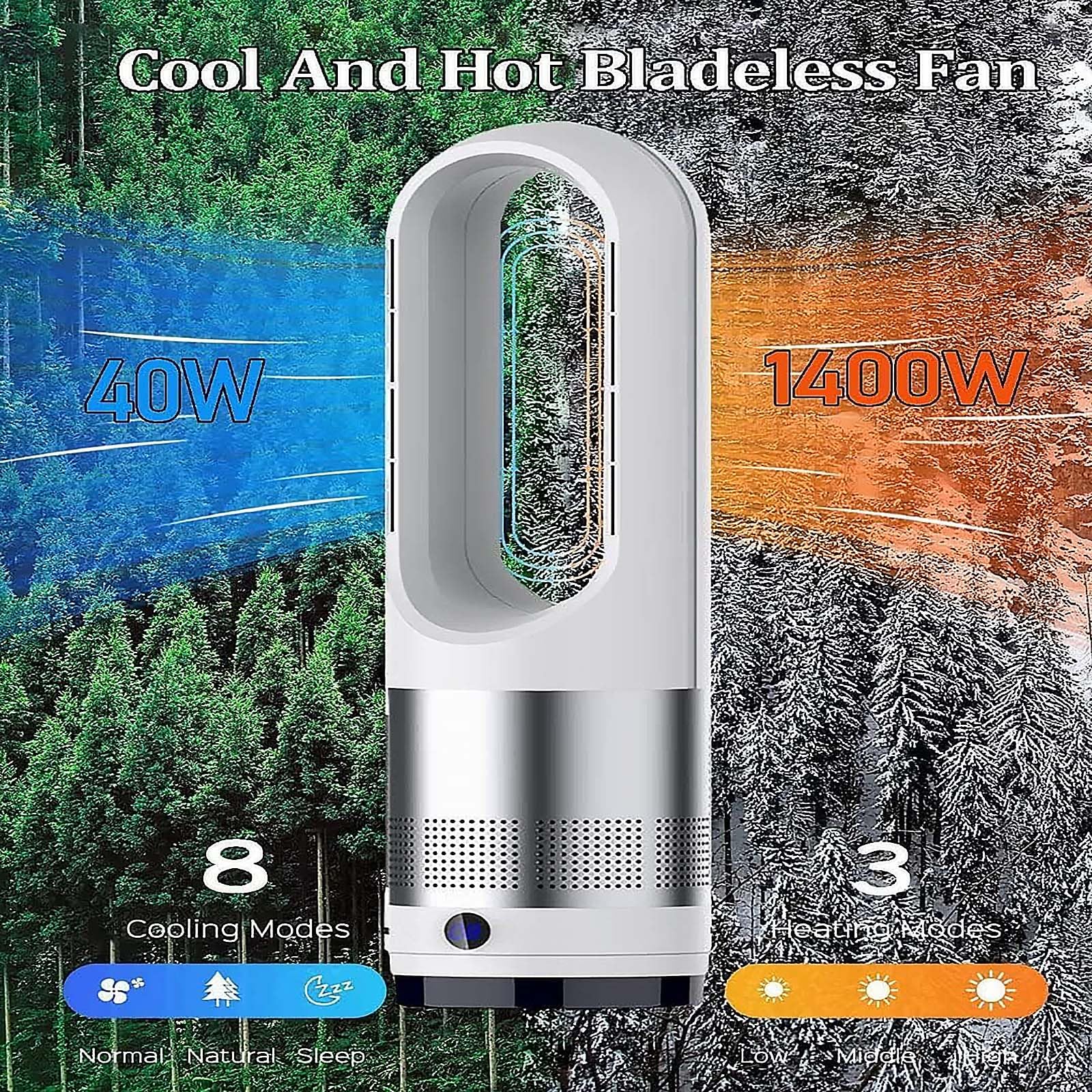 Gorący i chłodny, wentylator wieżowy z pilotem zdalnego sterowania, 18-calowy wentylator bezłopatkowy, 8 prędkości, funkcja Hot Cool, oscylacja 80°, timer 8H, przenośna cyrkulacja powietrza
