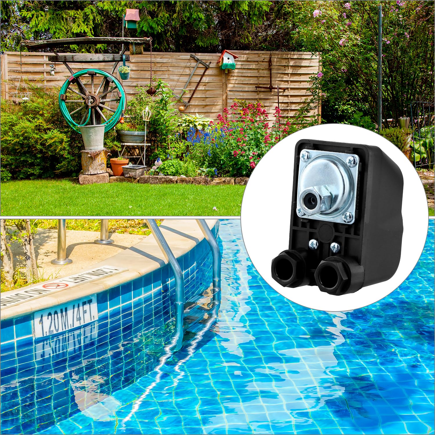 QWORK® Drukschakelaar 230V 1-fasig, 1/4 Waterpomp Drukschakelaar, Waterpompschakelaar voor Tuinen