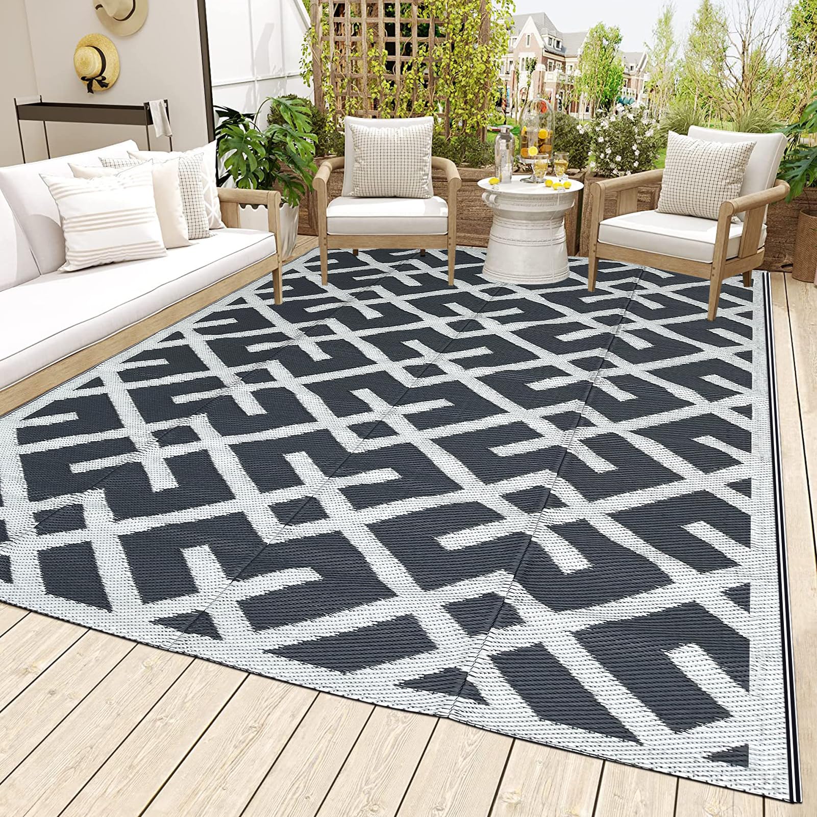 LILIOFFIC Outdoor Rug for Patio Clearance, 5'x8' Waterproof Plastic Patio Mat, Reversible Camping Rugs, Rv, Porch, Deck, Camper, Balcony, Backyard, Gray