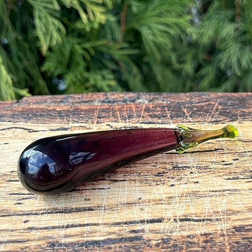 Miniatura 6 de Figura de berenjena de vidrio de 3.6 pulgadas, escultura vegetal soplada a mano, berenjena miniatura de vidrio fundido, adorno de estilo Murano,