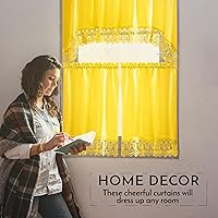Vista 4 de American Linen Cortinas de café para cocina, cortinas de baño con cenefa, borde de encaje bordado. (amarillo)