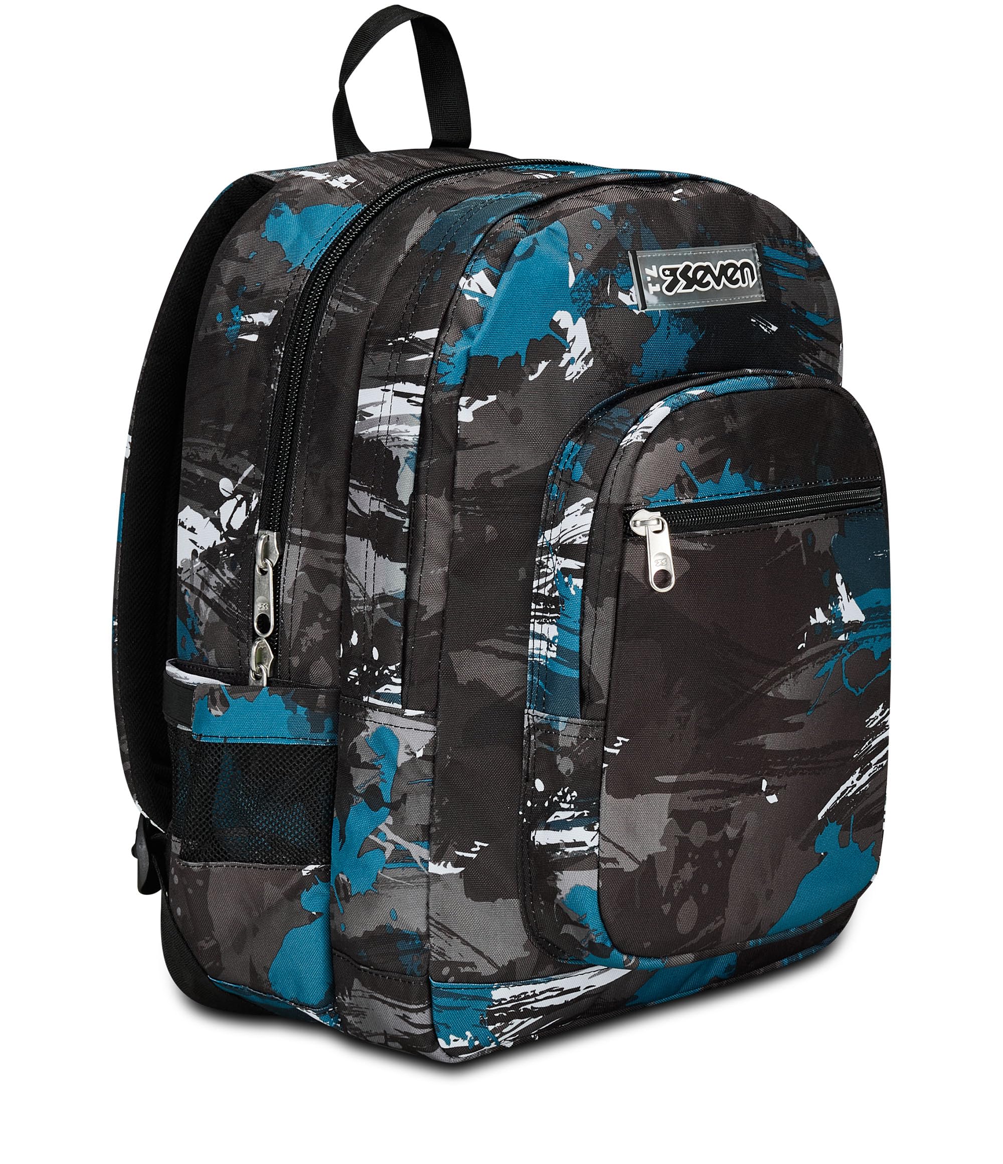 Seven Freethink Zaino Scuola Media e Superiore Ragazzo, 34L, Doppio Scomparto, Tasca PC e Borraccia, Ricarica USB, Nero Verde