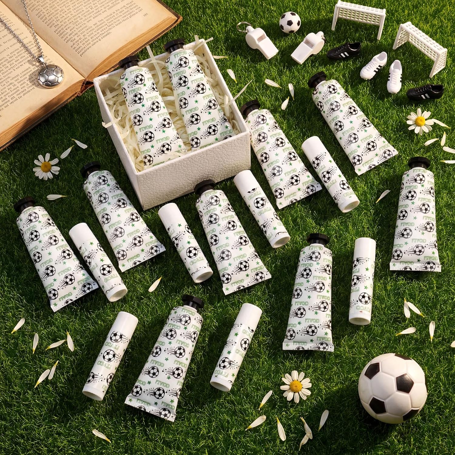 Loopeer 20 Sets Soccer Team Gifts Lip Balm Hand Cream Set for Women End of Season Party Favors Gifts Birthday Party Supplies Soccer Sports Goodie Bags Stuffers