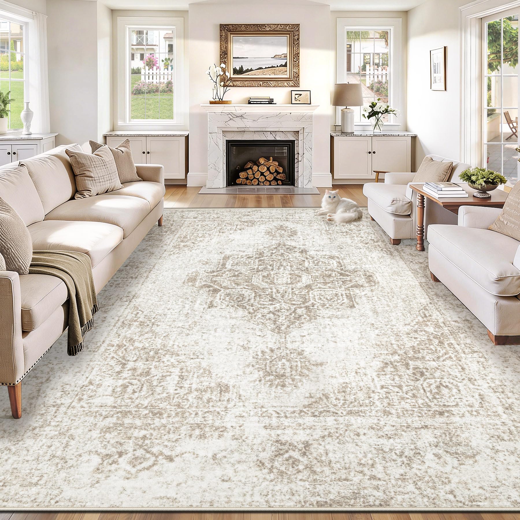 SIMILAR TO…8x10 Area Rugs for Living Room, Washable Vintage Boho Neutral Medallion Rug Non Slip Low Pile Floor Carpet for Bedroom Dining Room Home Office (Beige, 8'x10') Beige 8' x 10' (Rectangular)