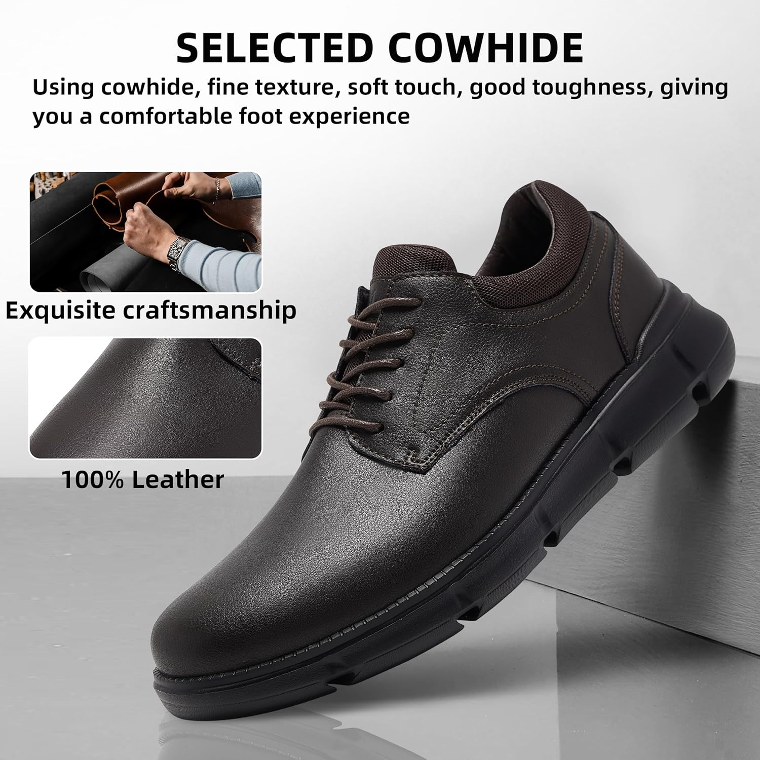 Mens Orthopedic Wide Business Leather Dress Shoes - Arch Support Plantar Fasciitis Classic Oxford - Comfortable Cap Toe Orthotics Patent Tuxedo Sneakers for Foot and Heel Pain Relief - Image 4