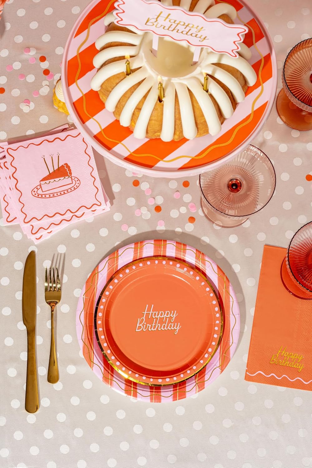 Birthday Cake Slice Design Cocktail Napkins – 5 inch Pink/Red, Pack of 40