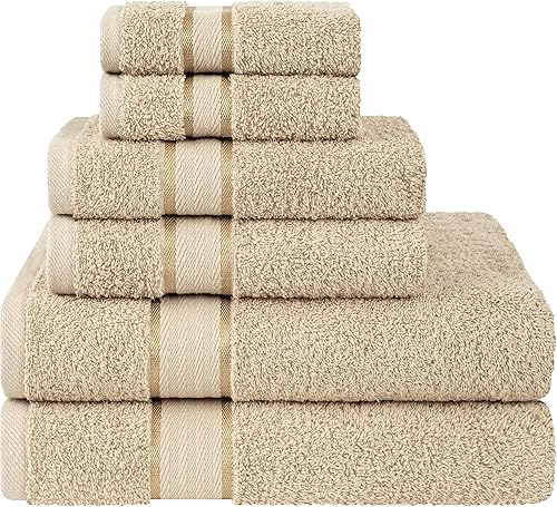 Juego de 6 toallas de 100% algodón turco, 2 toallas de baño, 2 toallas de mano y 2 paños de baño, toallas suaves y absorbentes para baño y cocina,