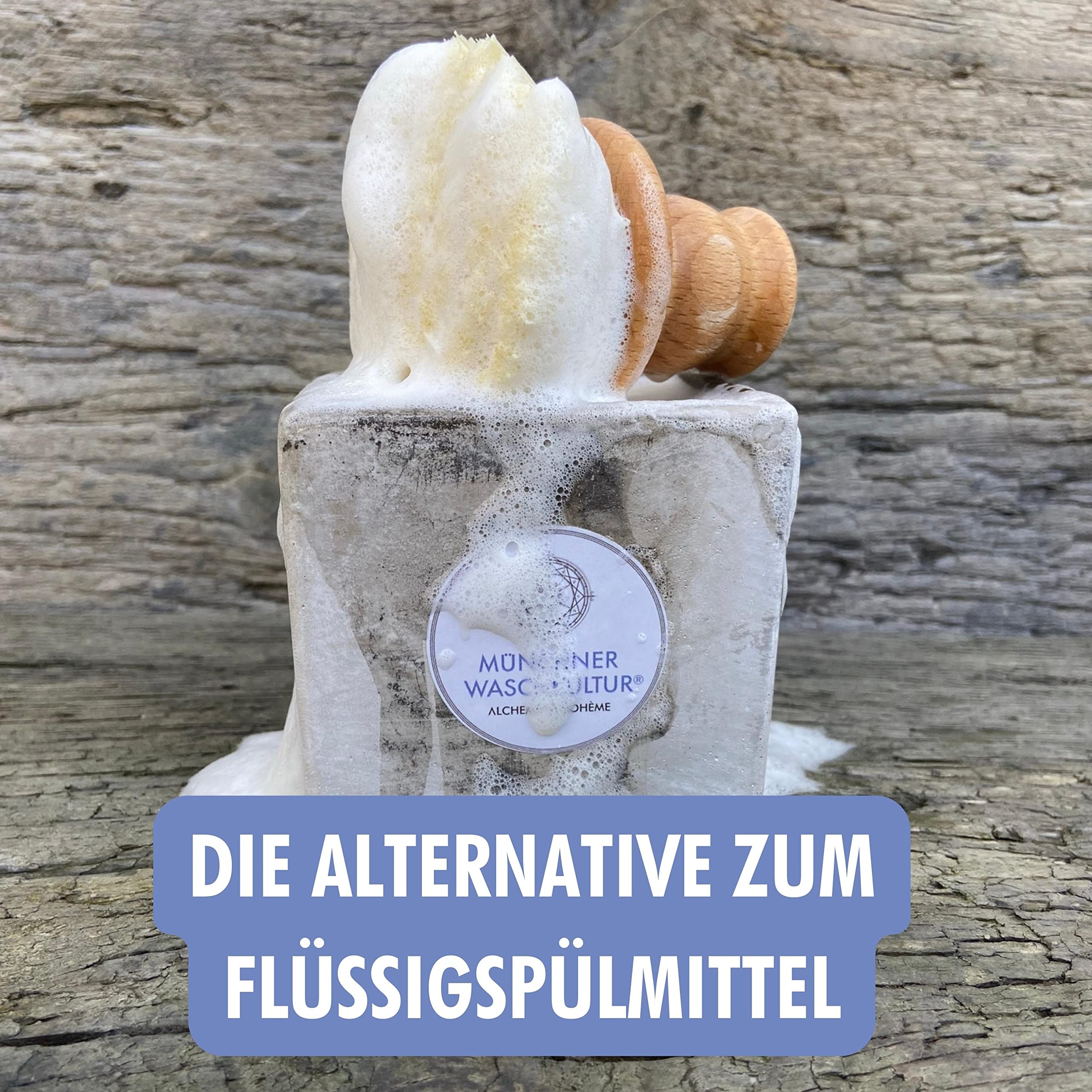 Spülseife, Festes Spülmittel, Geschirrseife im stabilen Betonblock | Vegan | Palmölfrei | Biologisch abbaubar | 300 Gramm