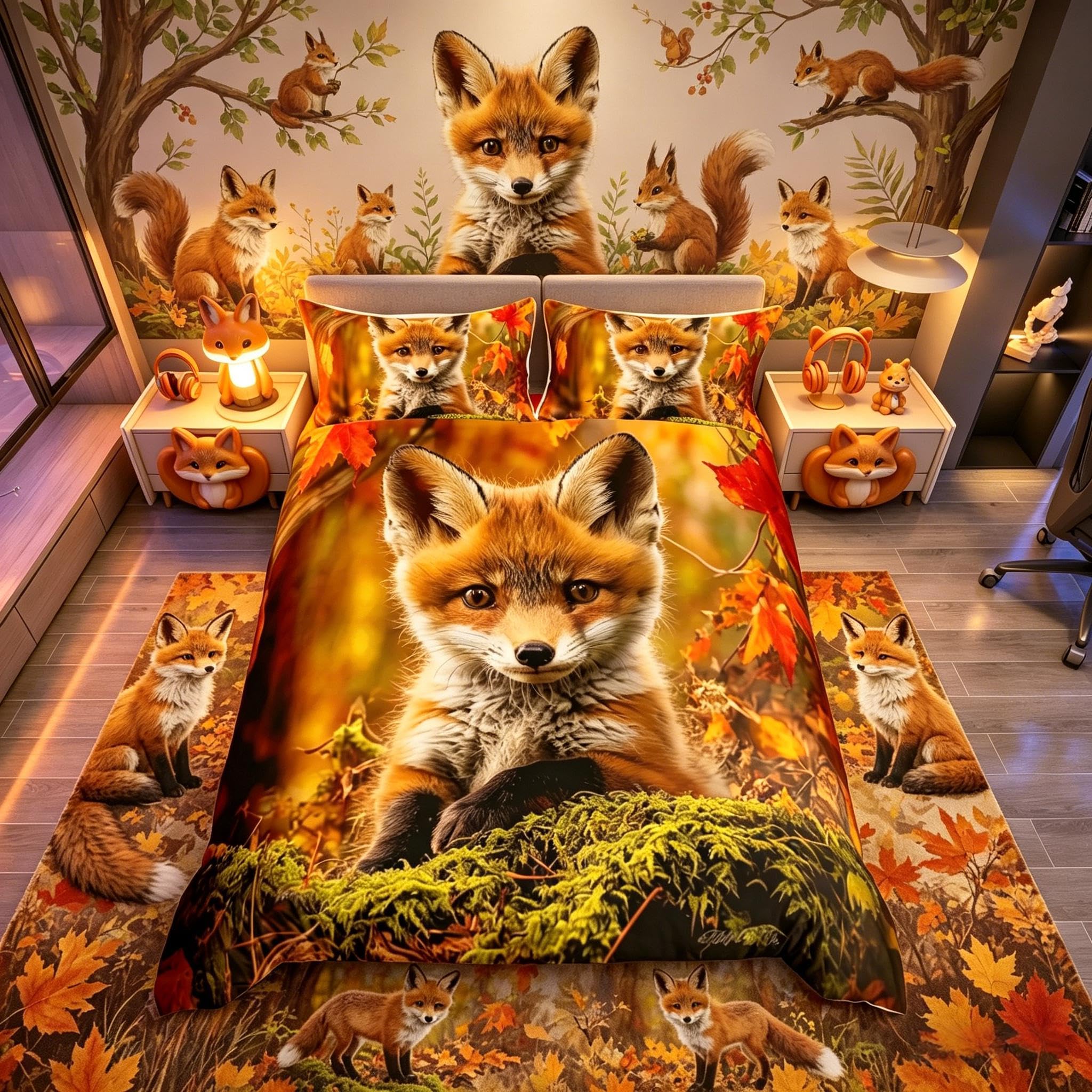 Homemissing Fox Bedding Wild Animal Printed Duvet Cover Double Children'S Cute Fox Bedding Set For Girls And Boys Natural Animal Patterns, Pillowcase