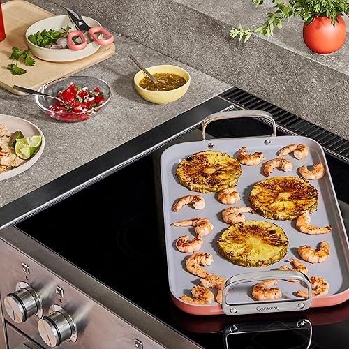 Miniatura 6 de Caraway Plancha de doble quemador, sartén de 19 x 12 pulgadas, revestimiento de cerámica antiadherente, no tóxico, sin PTFE ni PFOA, apto para horno