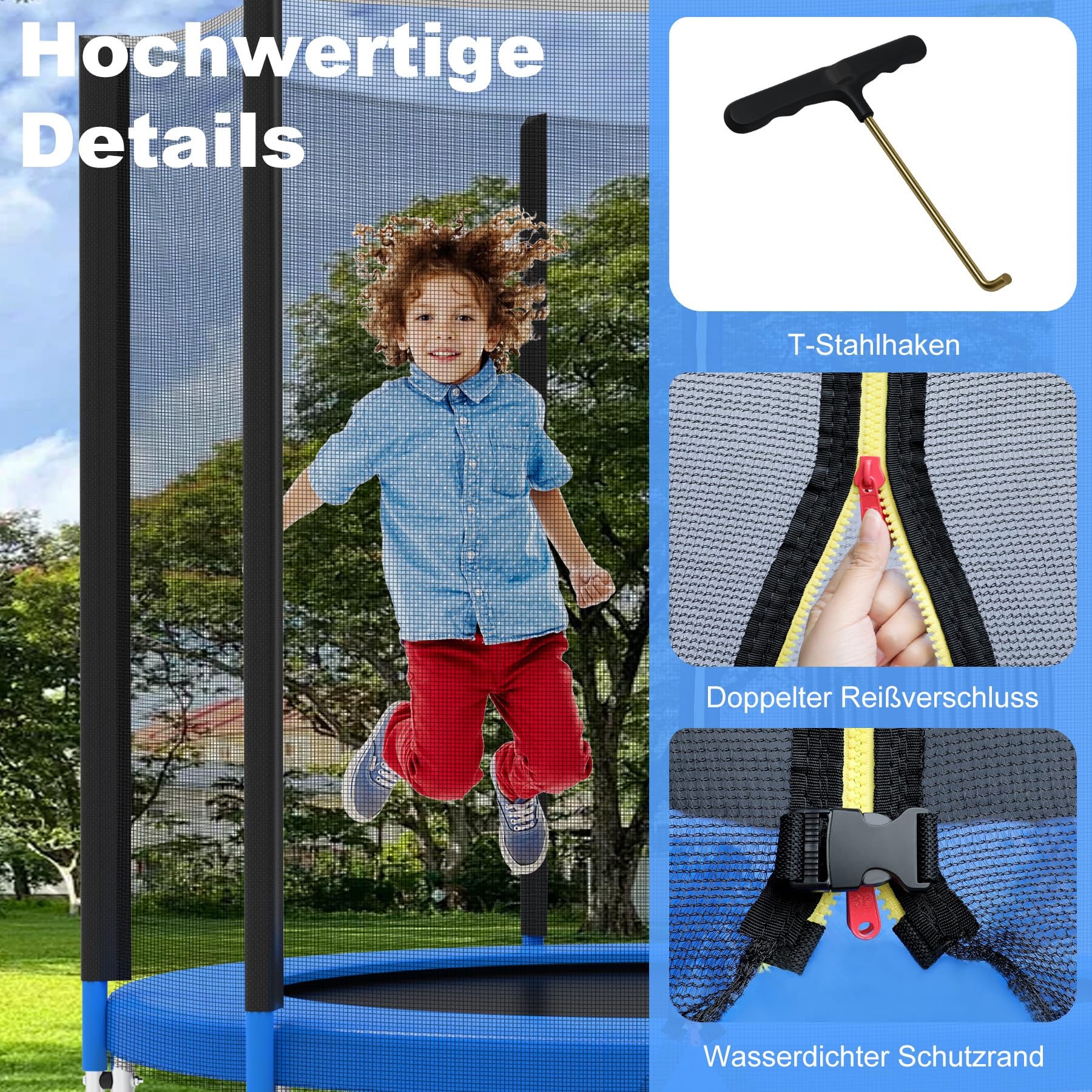 Trampolin Gartentrampolin mit Sicherheitsnetz TÜV GS Zertifizierung Outdoor Trampolin mit Leiterkombination wasserdicht UV-beständig Geschenk für Kinder und Familien