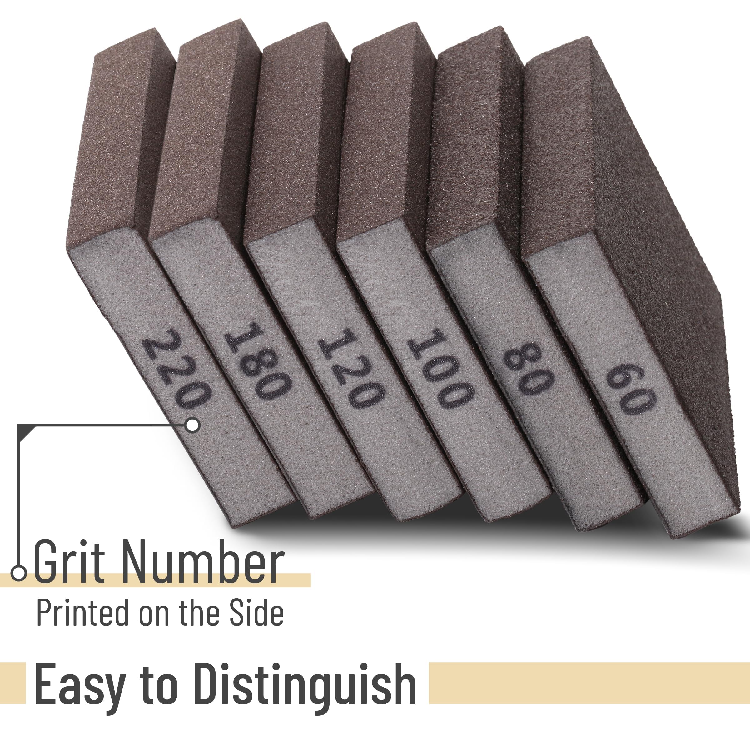 Bates- Spugna abrasiva, 18 pezzi, assortimento di grana 60/80/100/120/180/220, lavabile e riutilizzabile, blocco di carta vetrata, blocchi abrasivi per legno, blocco abrasivo per cartongesso, spugna