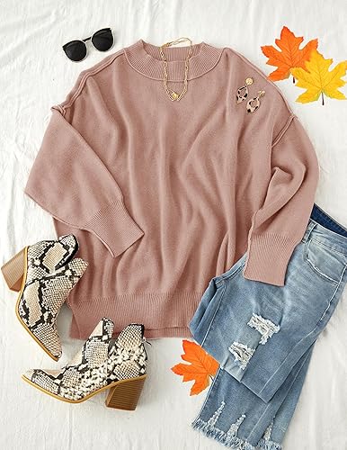 Miniatura 7 de ZESICA Suéter de punto acanalado de gran tamaño con cuello redondo y abertura lateral para mujer, otoño 2025