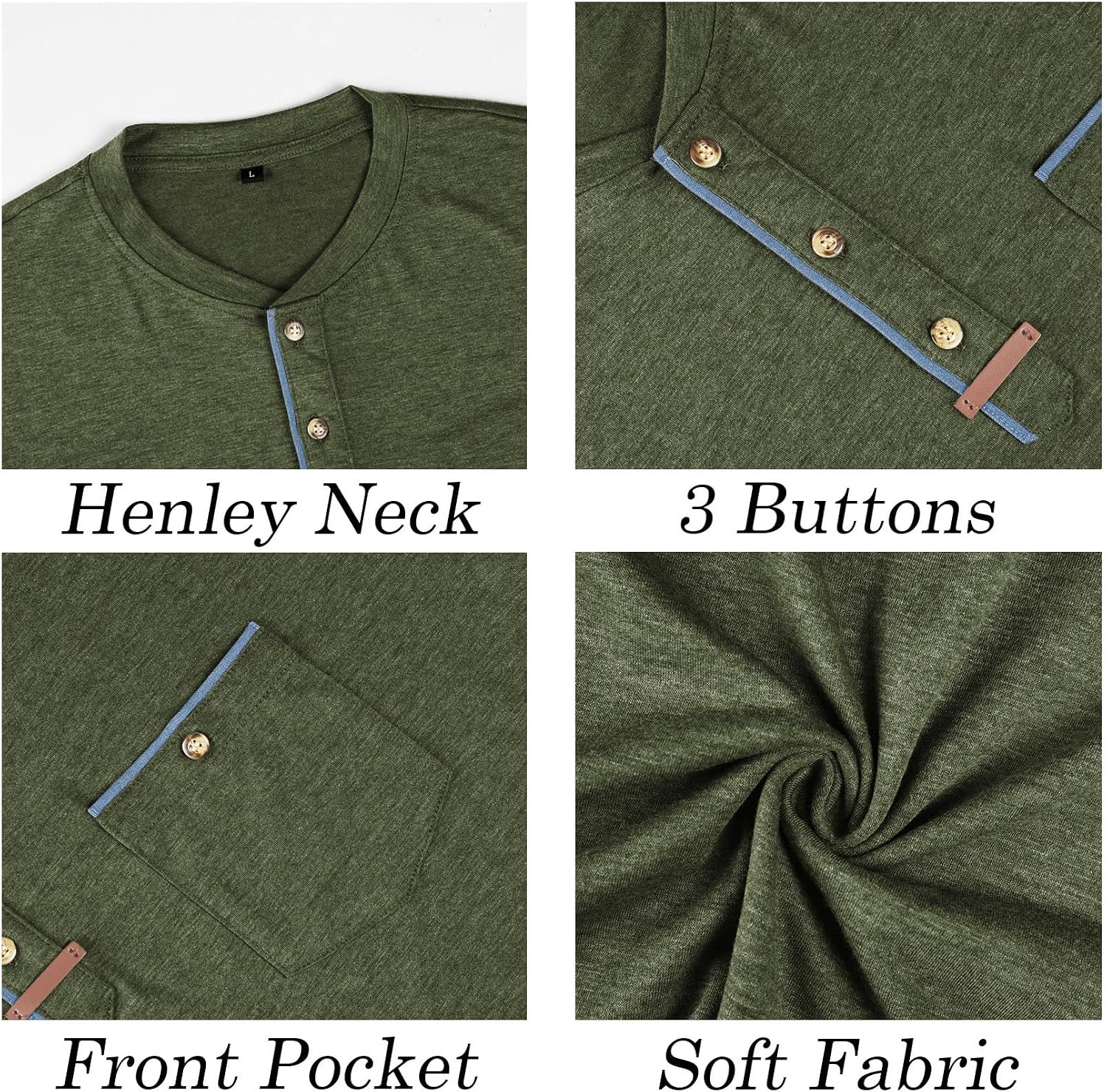 Mens Athletic Henley Shirts Casual Lightweight Long Sleeve Button Pullover with Pocket