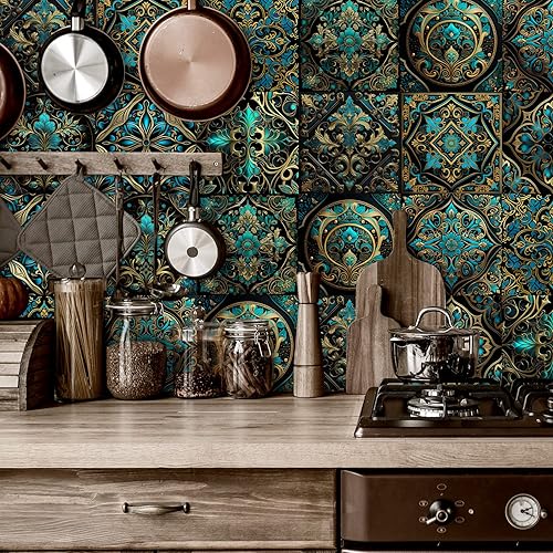 Miniatura 4 de Alwayspon Adhesivo para azulejos de pared moriscos, despegar y pegar, calcomanías de vinilo autoadhesivas para azulejos de cocina y baño, 6 x 6