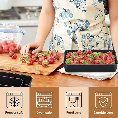 Miniatura 4 de E-far Juego de 3 moldes antiadherentes para hornear, moldes rectangulares de acero inoxidable para horno tostador, 12.5/10.5/9.4 pulgadas,