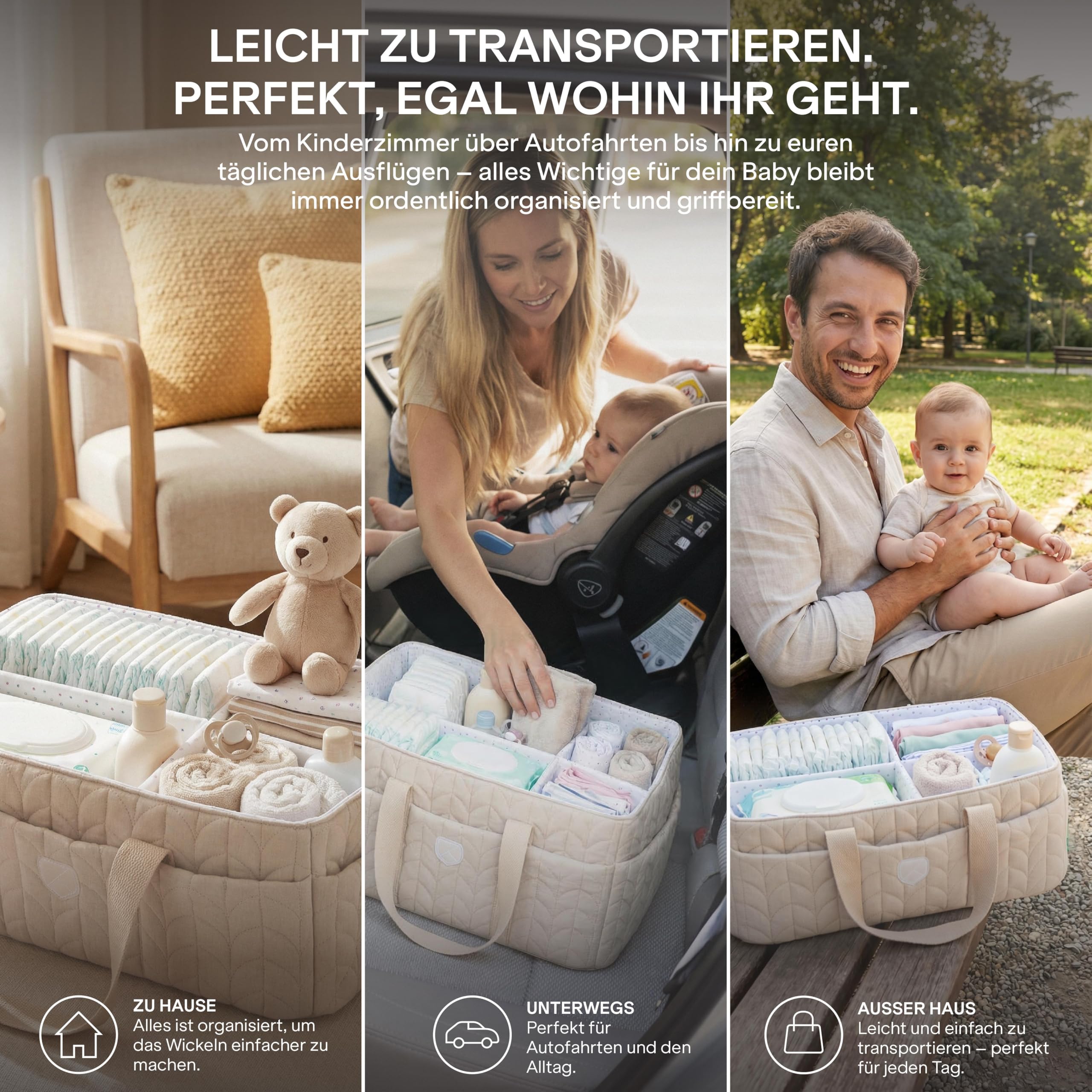 KOALA BABYCARE Wickeltisch Organizer – Wickelorganizer mit Herausnehmbaren Trennwänden, Wickelkorb für Windeln, Feuchttücher und Babyzubehör