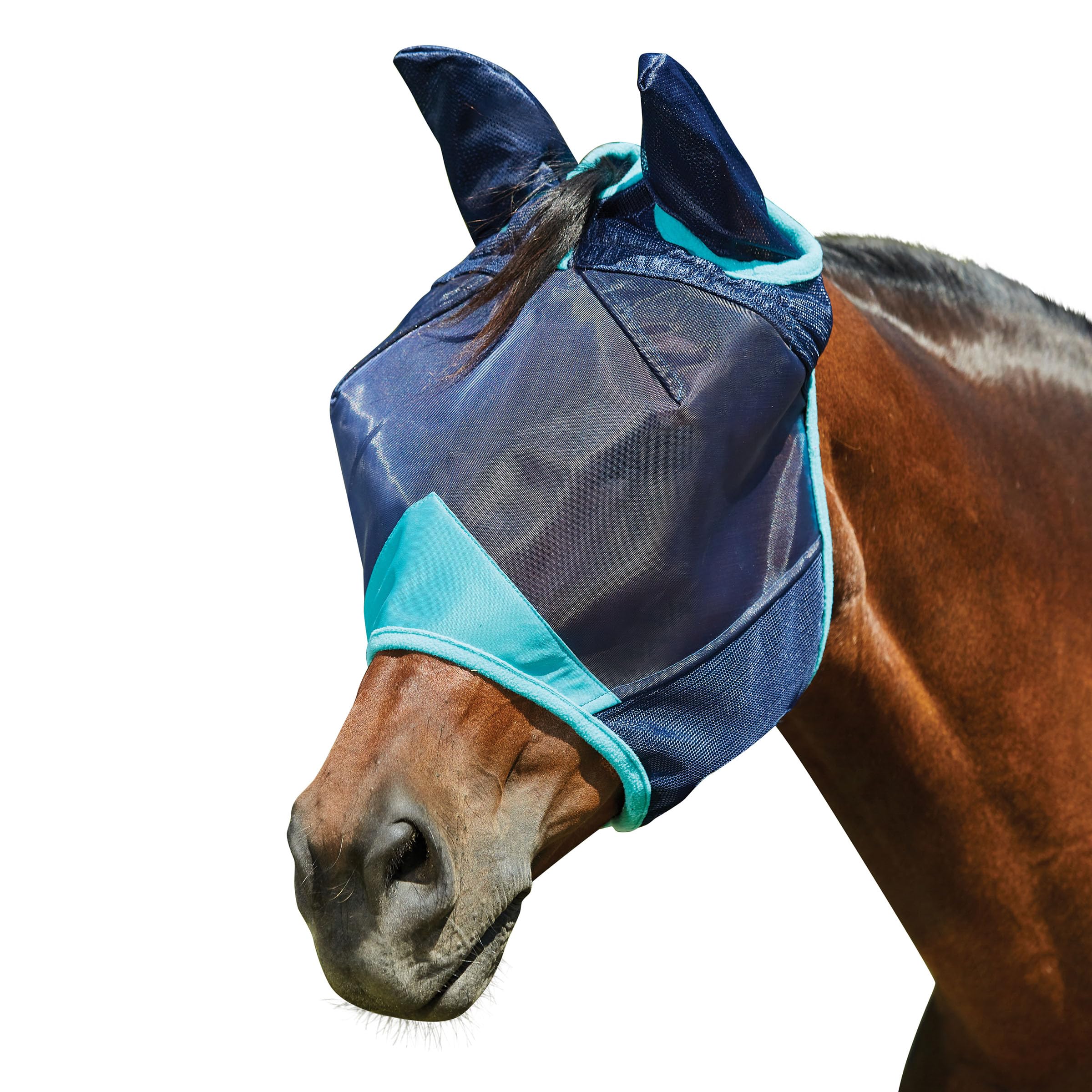 WeatherBeeta ComFiTec Deluxe Fine Mesh Mask with Ears, Navy/Turquoise, Small Pony โ image 1
