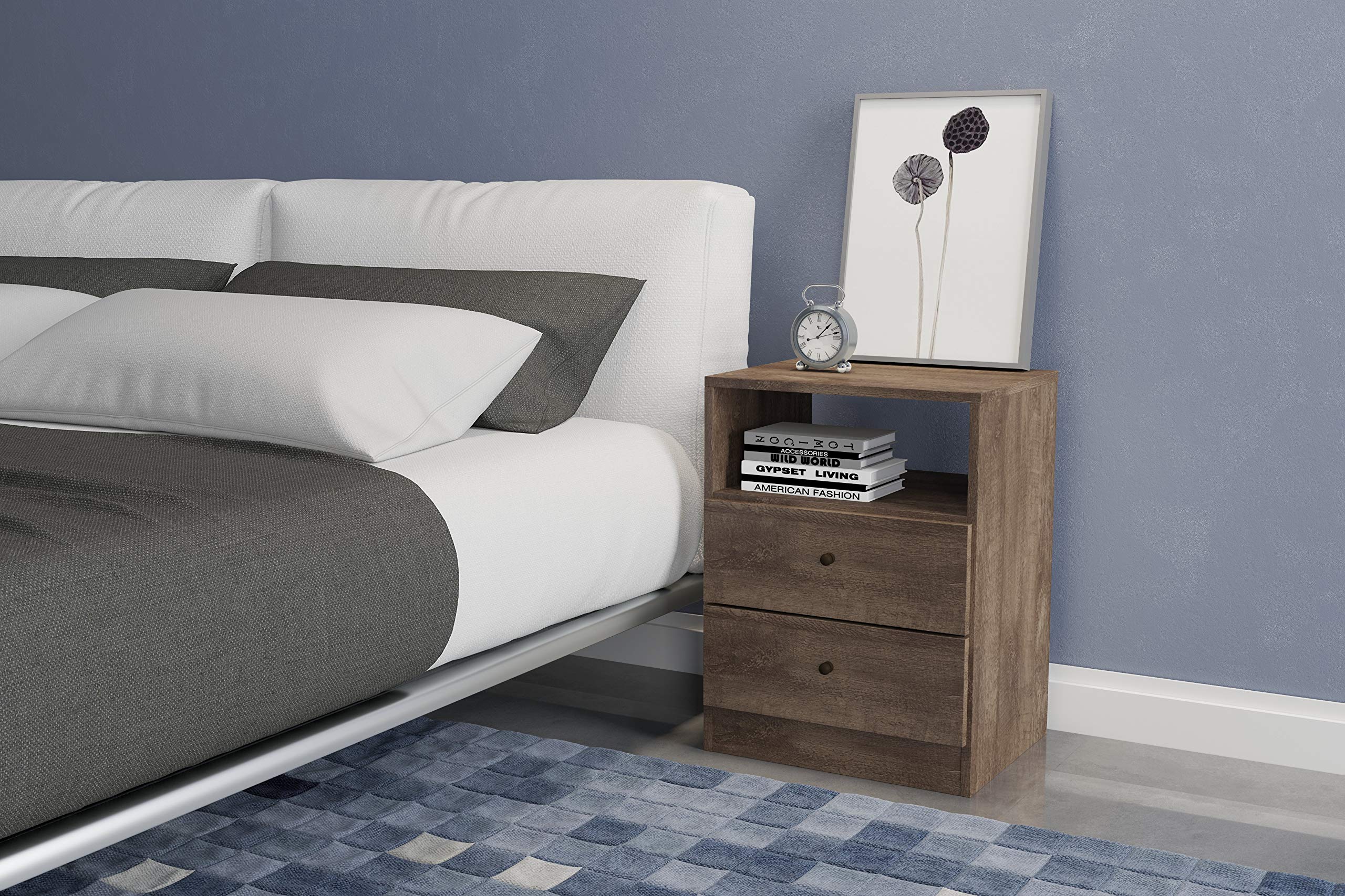 2 Drawer Bedroom Bedside Distressed Brown Table Nightstand,