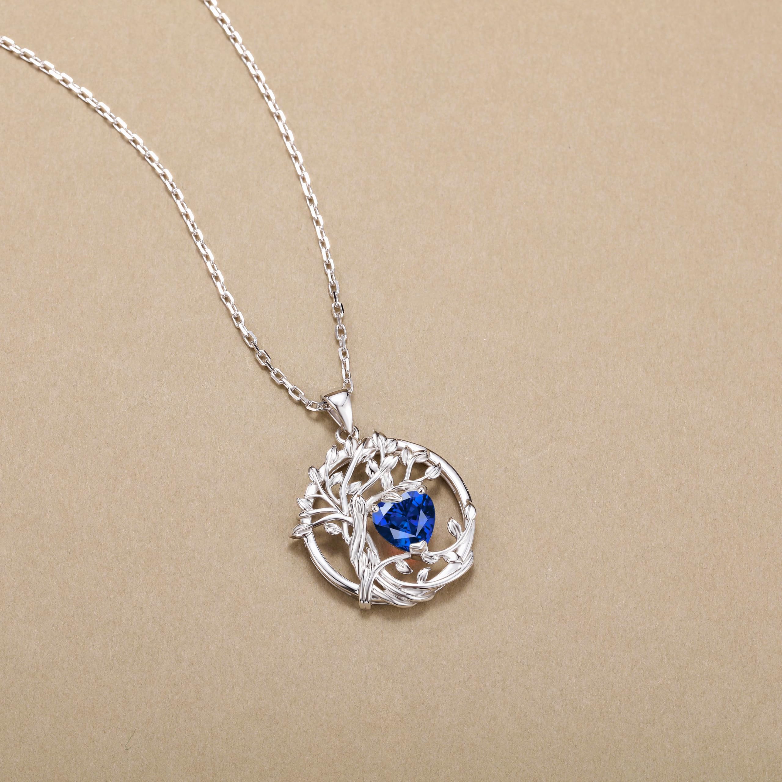 FANCIME Lebensbaum Birthstone Kette für Damen 925 Sterling Silber Baum des Lebens Birthstone Anhänger Halskette Schmuck Geschenke für Frauen Mädchen, Kettenlänge: 40+5 cm