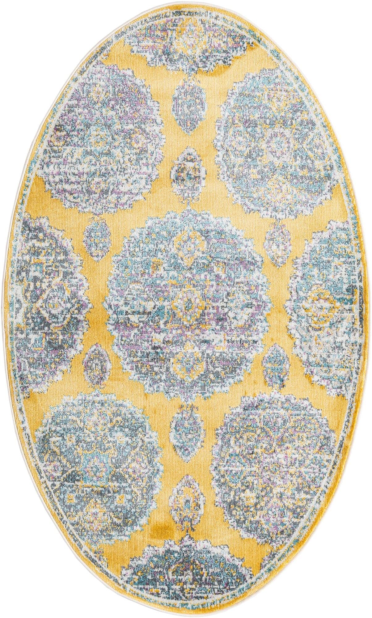 Rugs.com Paragon Collection Rug – 3' x 5' Oval Yellow Medium-Pile Rug Perfect for Living Rooms, Large Dining Rooms, Open Floorplans
