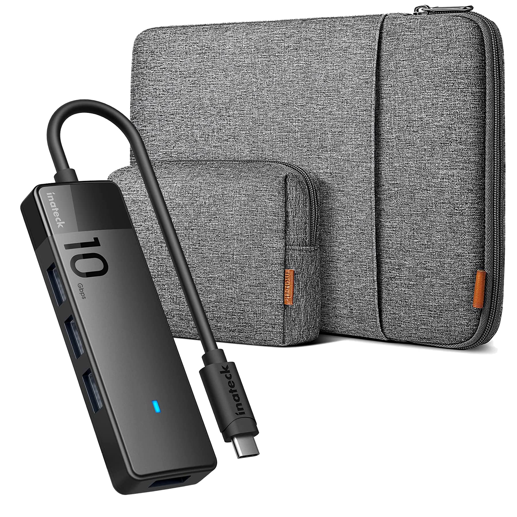 InateckUSB 3.2 Gen 2 USB C Hub 10Gbps with 13 Inch Case Sleeve 360° Protection,Bundle Product,HB2025 and LB01006