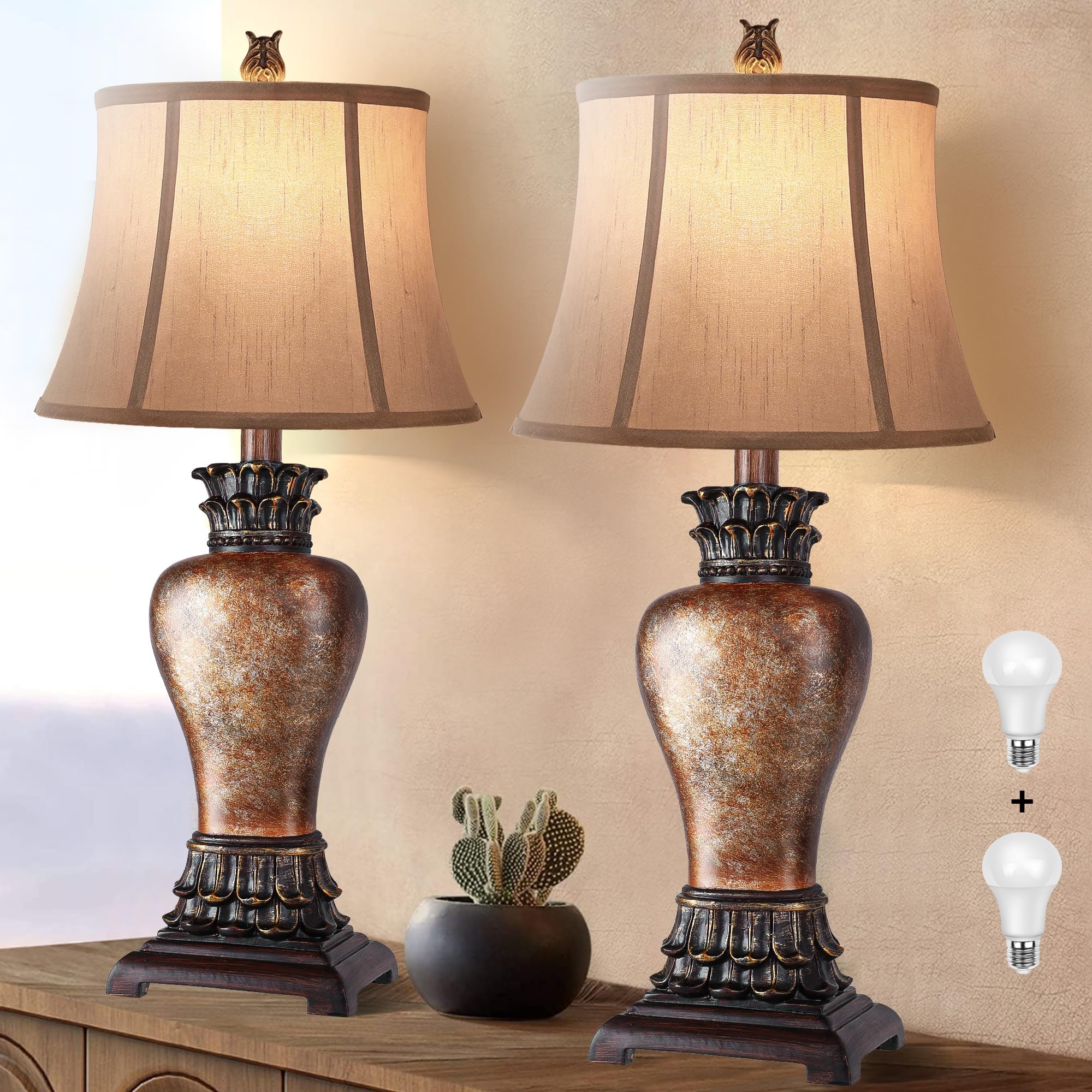 29" Farmhouse Rustic Table Lamps, Set of 2 - 3-Color Temperature ...