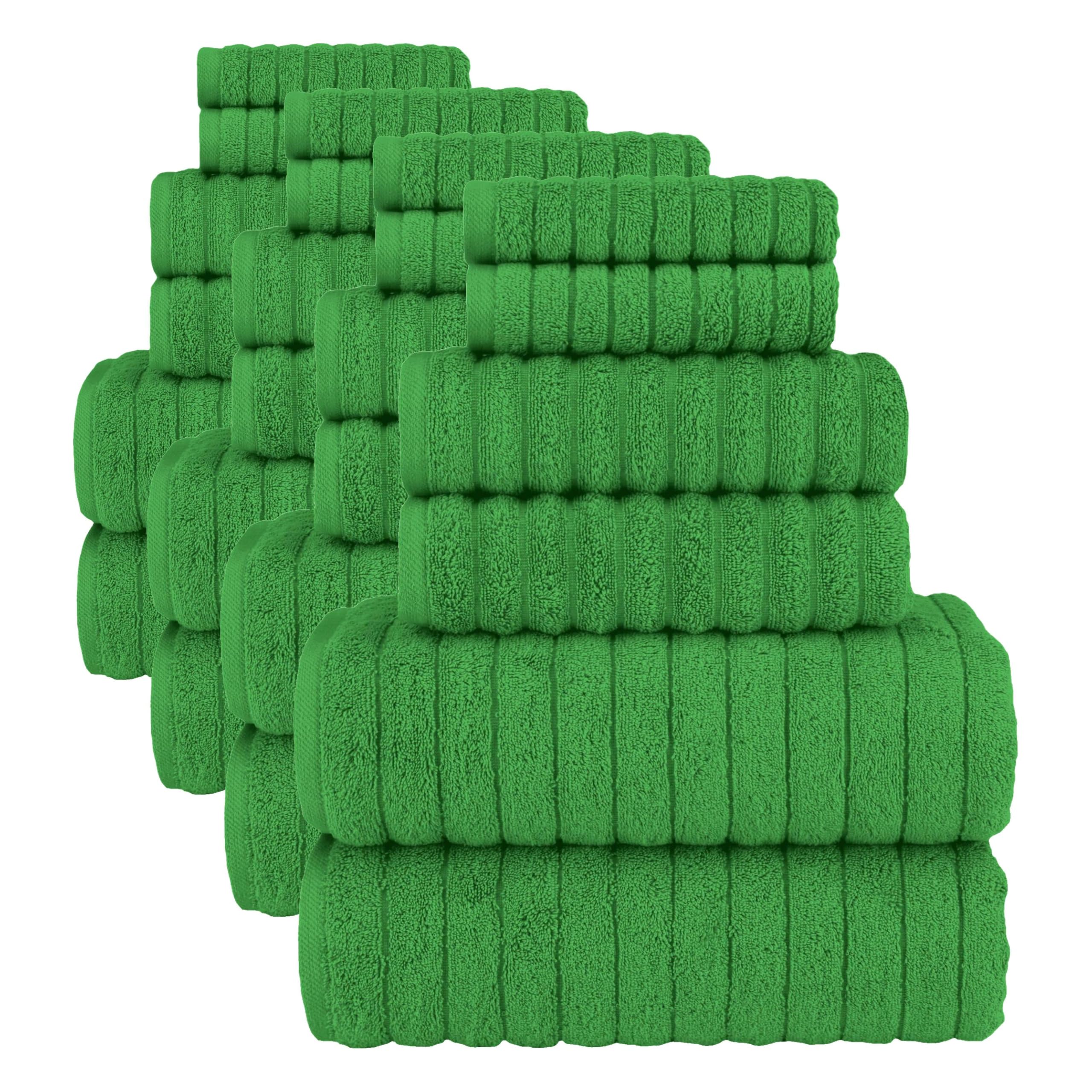 Elegant Comfort 100% Turkish Cotton Corduroy Ribbed Luxury Bath Towels 6-Piece Set,Premium Feel Quick Dry,Highly Absorbent, Contains 2 Bath Towels,2 Hand Towel&amp; 2Washcloths,Emerald Green(Pack of 4)