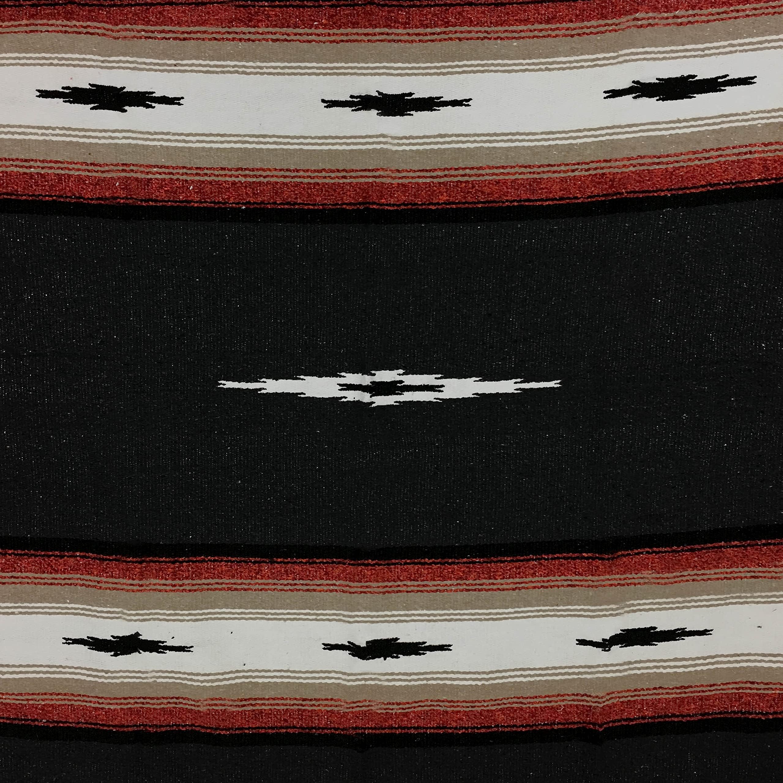 Open Road Goods Mexican Diamond Blanket - XL Heavyweight Yoga Blanket – Handmade in Mexico - Thick Boho Serape Saltillo Style Throw for Beach, Picnic, Home, Camping and More! (Black Retro)
