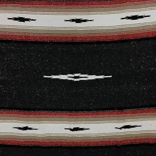Miniatura 5 de Open Road Goods Manta de yoga mexicana negra - Serape de diamantes gruesos con rayas rojas, marrones, tostadas y blancas