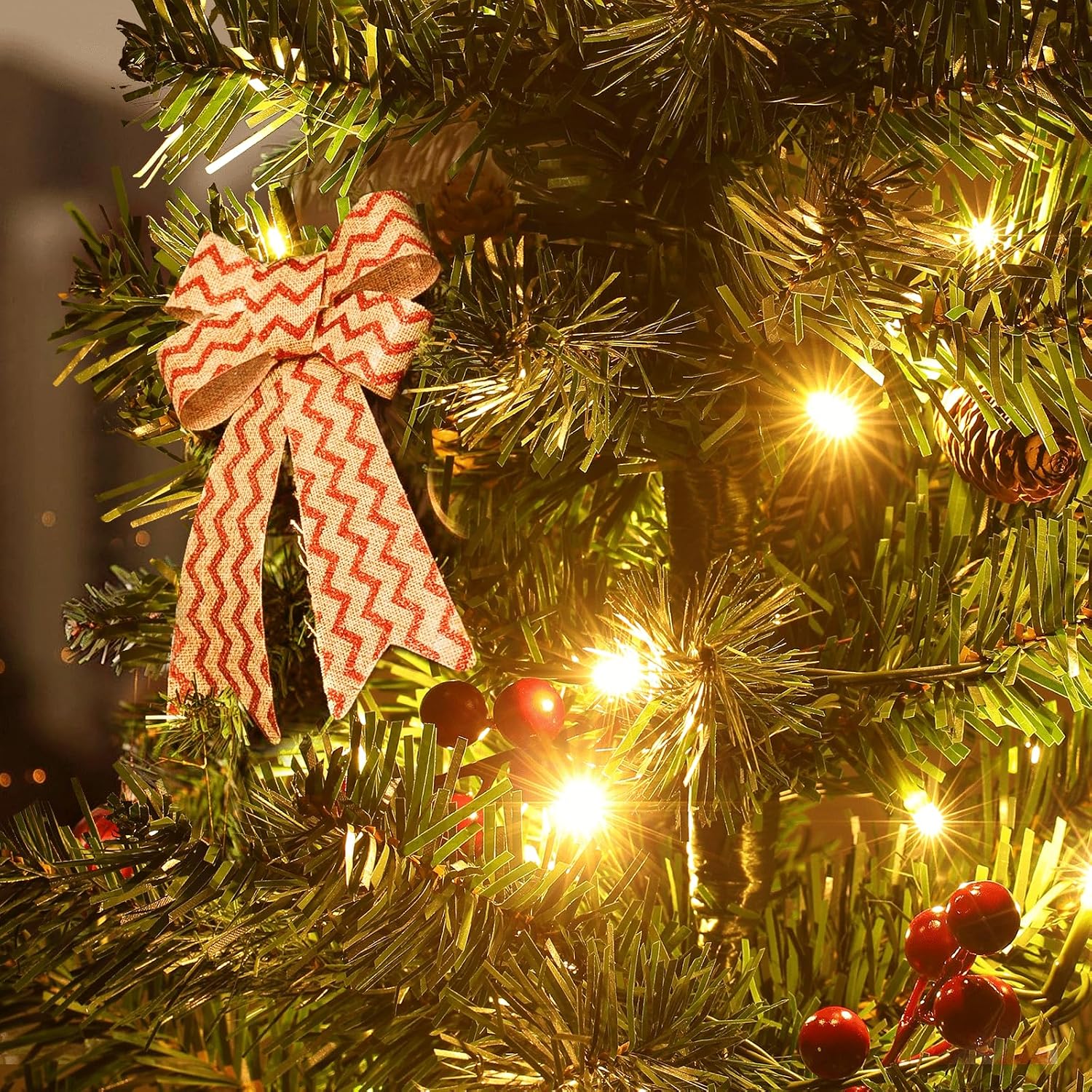 MoNiBloom 5 Feet Hinged Artificial Christmas Tree with Pine Cones and Berries, Metal Stand, PVC Branch Tips, Green Slim Pencil Xmas Tree for Holiday Decoration Home Office Party Indoor Outdoor