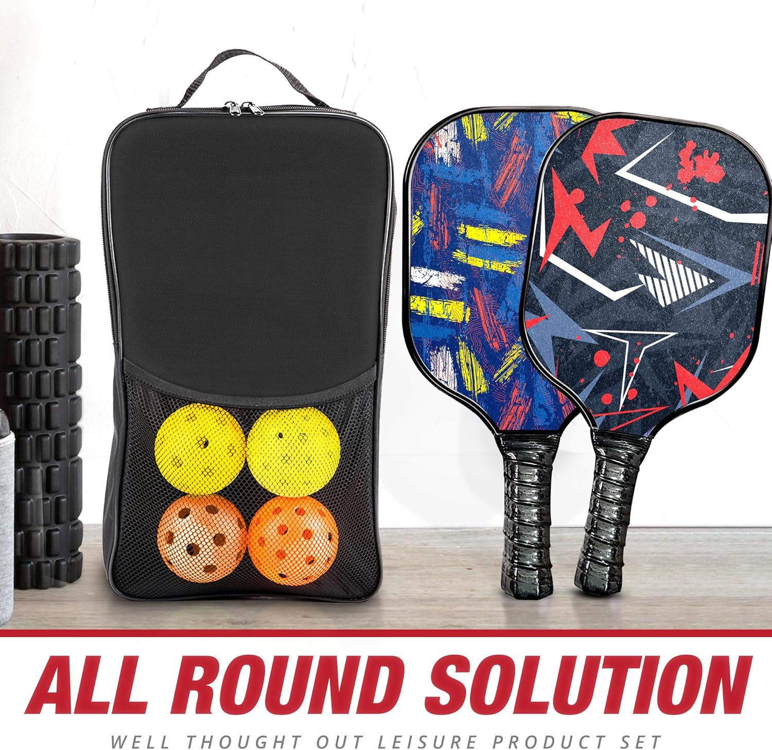 M6FORZA Pickleball Paddles, Lightweight Fiberglass Pickleball Paddles Set of 2, Comes with 4 Pickleball Balls,1 Pickleball Bag and 2 Cooling Towels Unisex, Pickleball Rackets for Men and Women