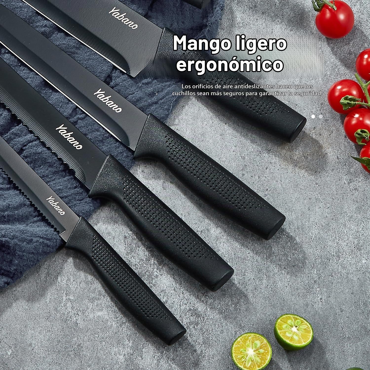 Yabano Juego de Cuchillos de Cocina, Juego de Bloque de Cuchillos de Cocina de Acero Inoxidable de 14 Piezas con Afilador Incorporado, Negro