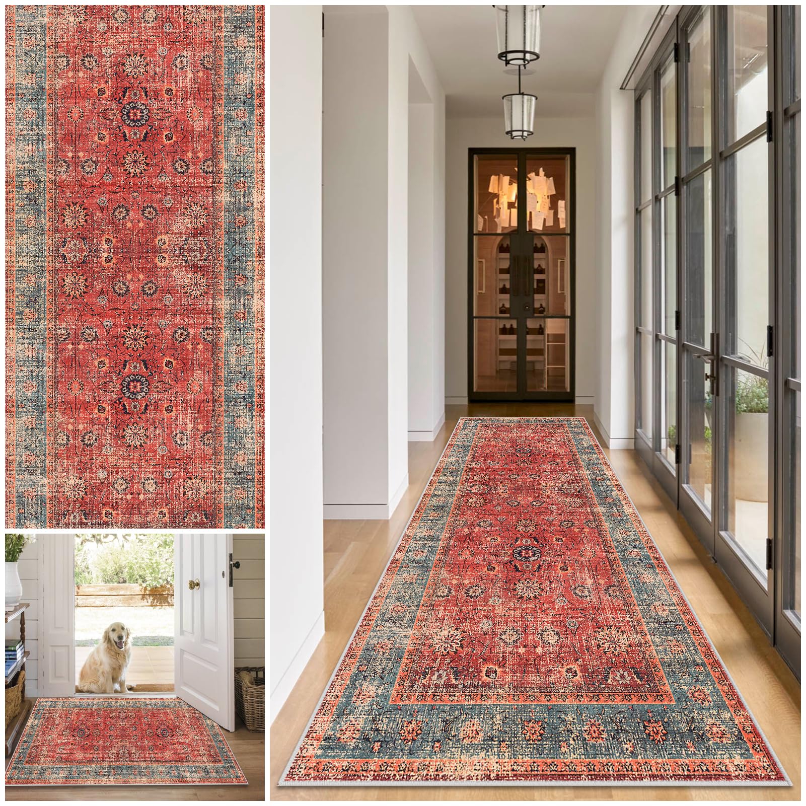 Tapis de Passage Couloir Cuisine Long 80 x 150 cm Tapis Cuisine Devant Evier Antidérapant Lavable Tapis de Sol d'Entrée Intérieur Tapis Couloir Absorbant Paillasson Long Tapis de Porte pour Escalier