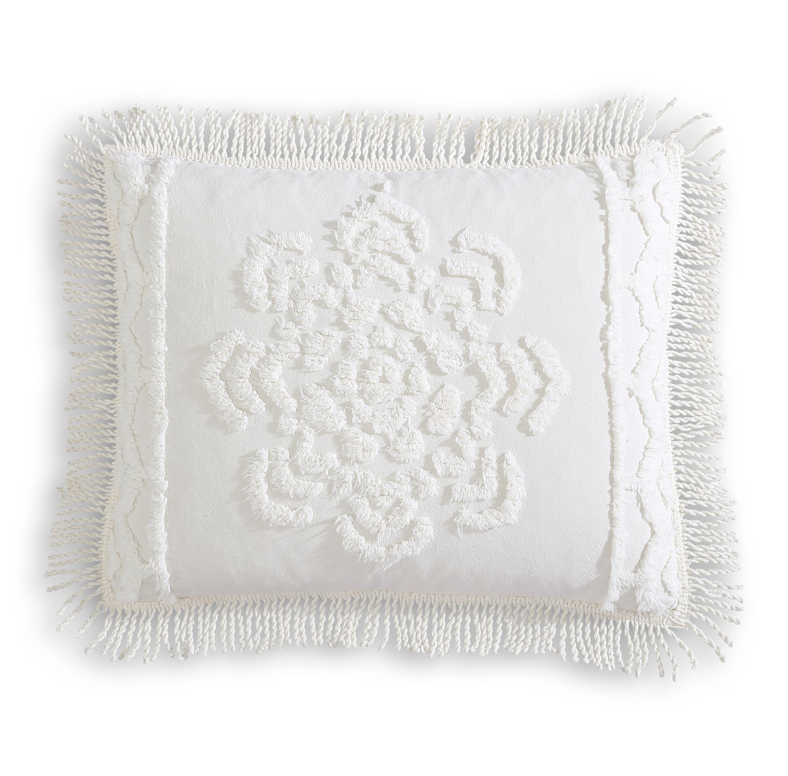 Lotus Medallion Chenille Bedding Standard Pillow Sham, 100% Cotton, Ivory